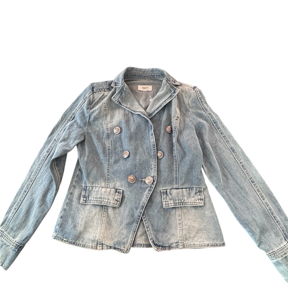 SUZY Denim Blazer Structured Double Breasted NWT Size Small